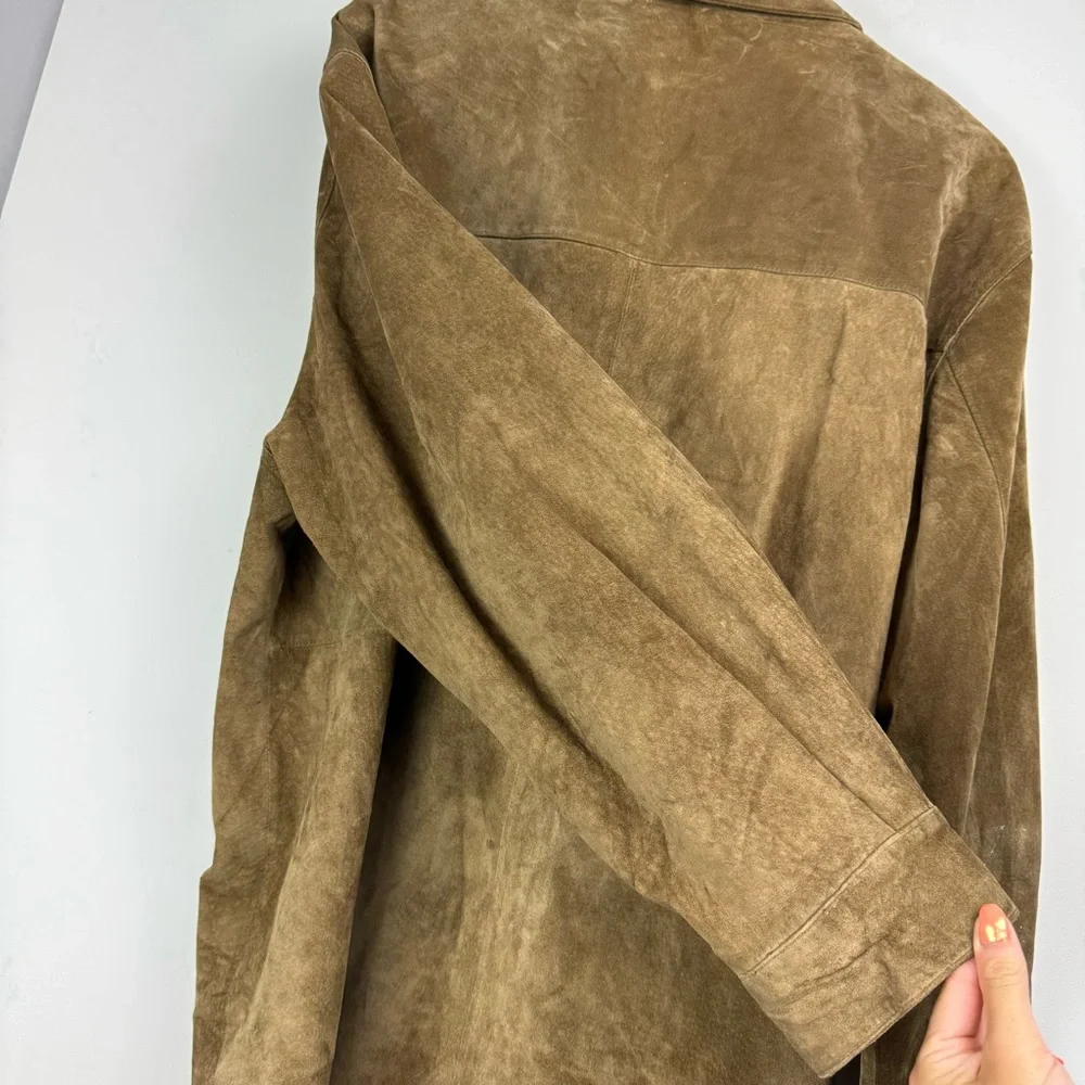 Mark Shale Mens Suede Leather Jacket Coat Sz Large Tan Button Down